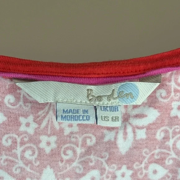 Boden Red Dress White Floral Pattern Women's Midi Dress Size 6R - Picture 3 of 6